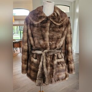 DESIGNER Giulana Teso Light Brown Gray Mink Hip Horizontal Coat Belt M Sm Tears